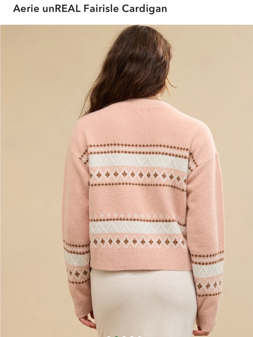 aerie Fairisle Cardigan in Blush Pink & Cream